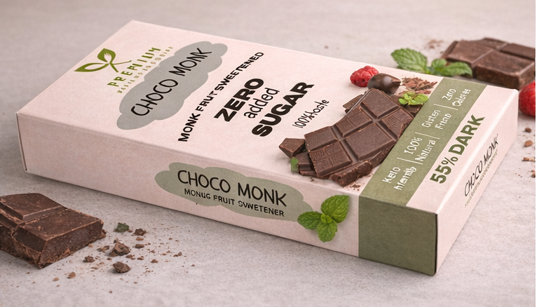 Choco Monk 55% Dark Chocolate – 50gm Monk Fruit Sweetened, Zero Added Sugar