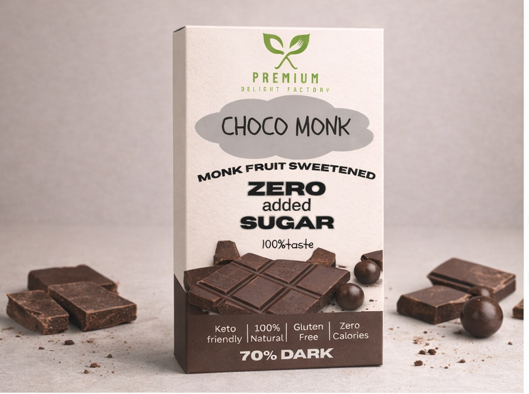 Choco Monk 70% Dark Chocolate – 50gm, Monk Fruit Sweetened, Zero Added Sugar